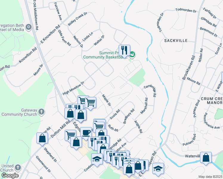 map of restaurants, bars, coffee shops, grocery stores, and more near 5200 Hilltop Drive in Brookhaven