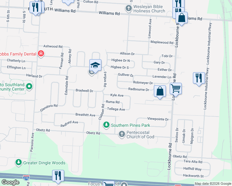 map of restaurants, bars, coffee shops, grocery stores, and more near 905 Kyle Avenue in Columbus