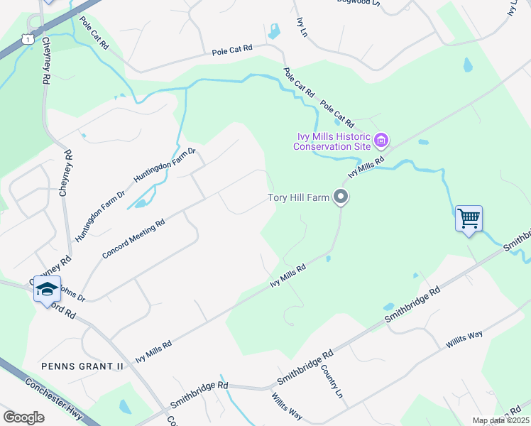 map of restaurants, bars, coffee shops, grocery stores, and more near 46 Jeremiah Collett Road in Glen Mills