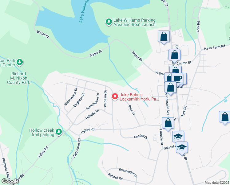 map of restaurants, bars, coffee shops, grocery stores, and more near 29 Woodland Drive in Jacobus