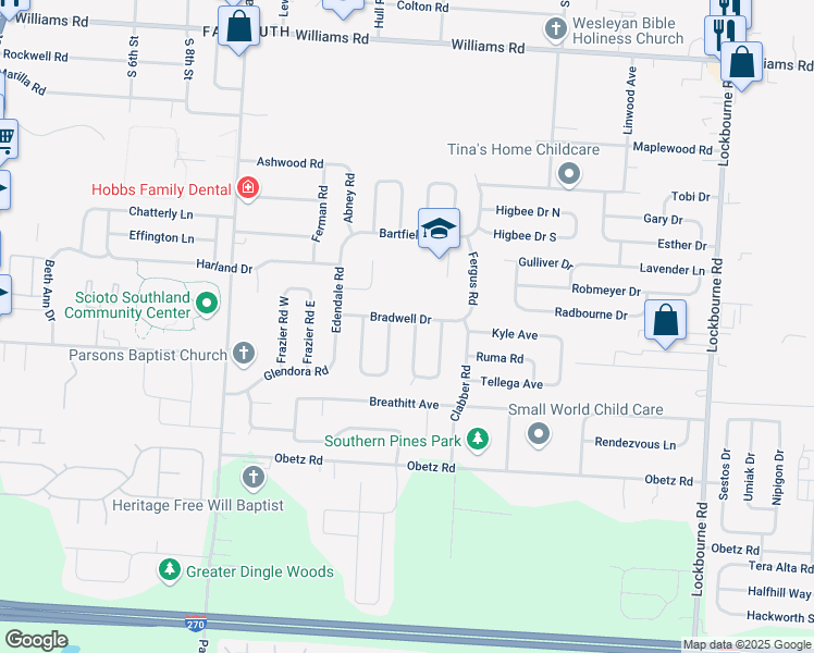 map of restaurants, bars, coffee shops, grocery stores, and more near 767 Bradwell Drive in Columbus