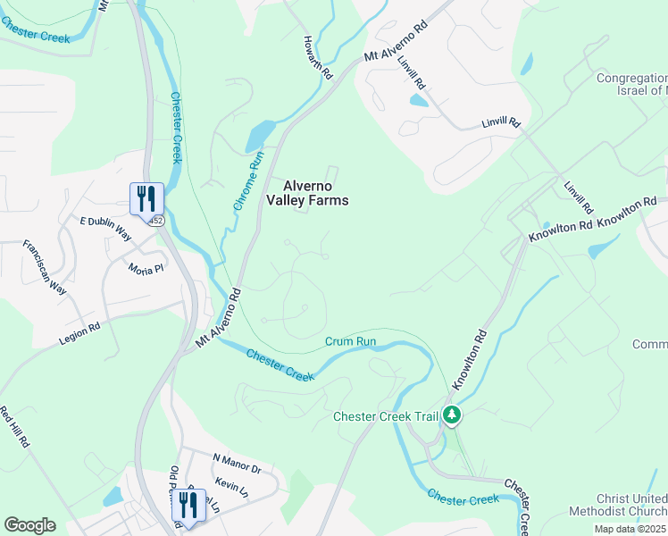 map of restaurants, bars, coffee shops, grocery stores, and more near 514 Cool Valley Lane in Media