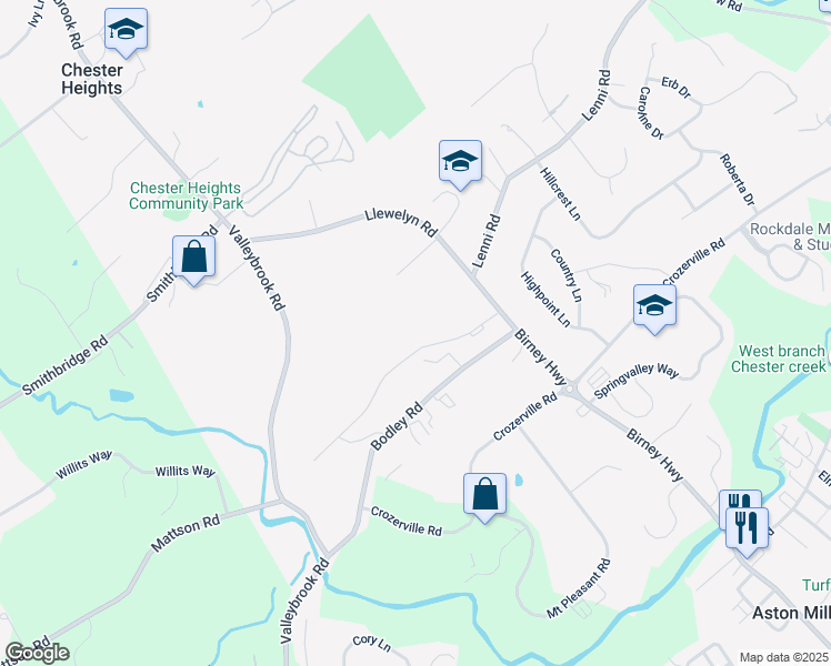 map of restaurants, bars, coffee shops, grocery stores, and more near 72 Bishop Drive in Aston
