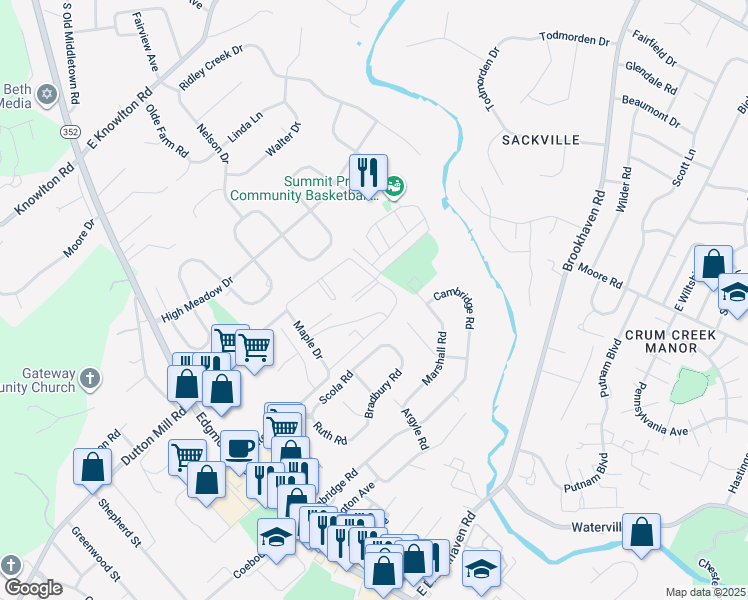 map of restaurants, bars, coffee shops, grocery stores, and more near 5200 Hilltop Drive in Brookhaven