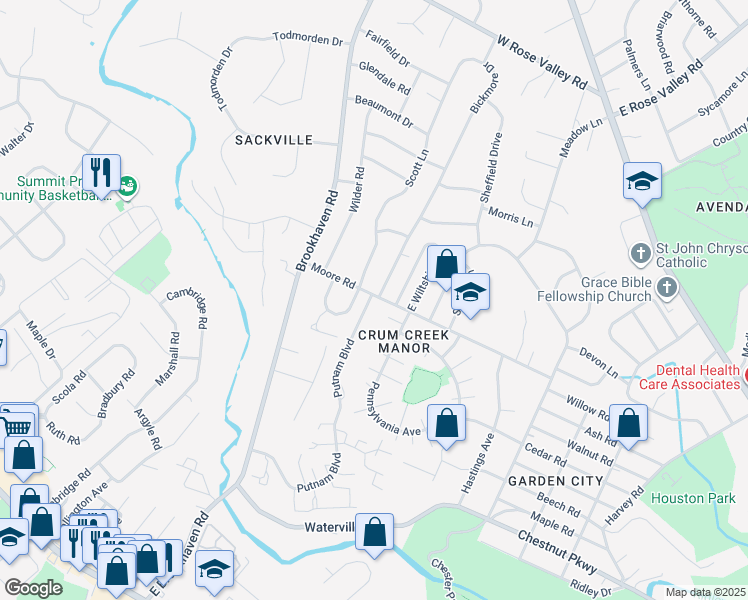 map of restaurants, bars, coffee shops, grocery stores, and more near 705 Raleigh Court in Nether Providence Township