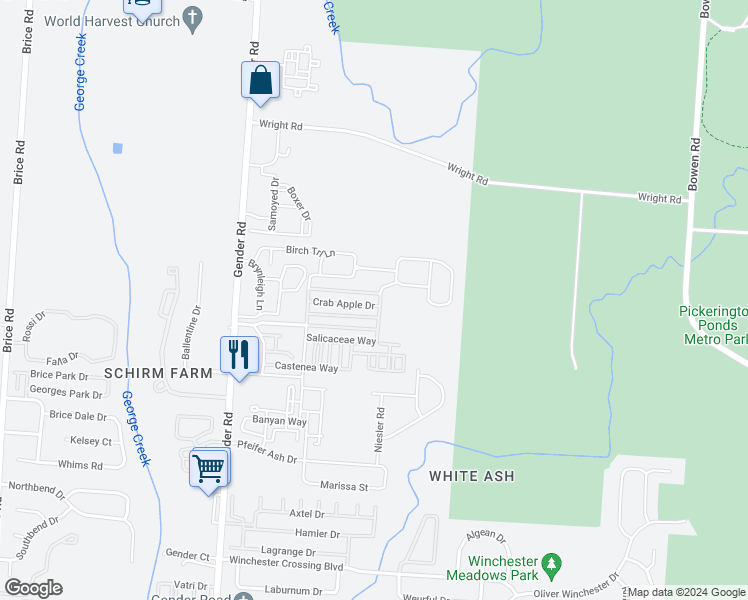 map of restaurants, bars, coffee shops, grocery stores, and more near 6568 Nottinghill Trail Drive in Canal Winchester