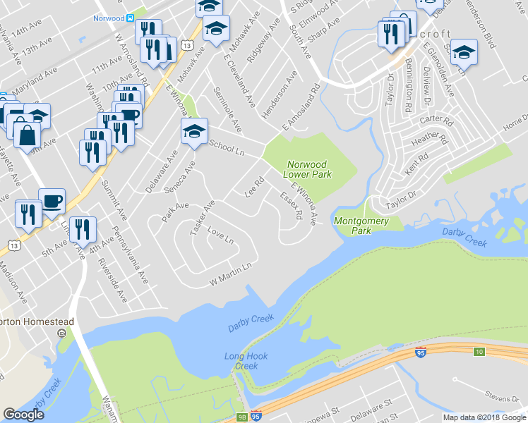map of restaurants, bars, coffee shops, grocery stores, and more near 510 Devon Road in Norwood