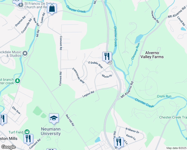 map of restaurants, bars, coffee shops, grocery stores, and more near 261 Miley Road in Aston