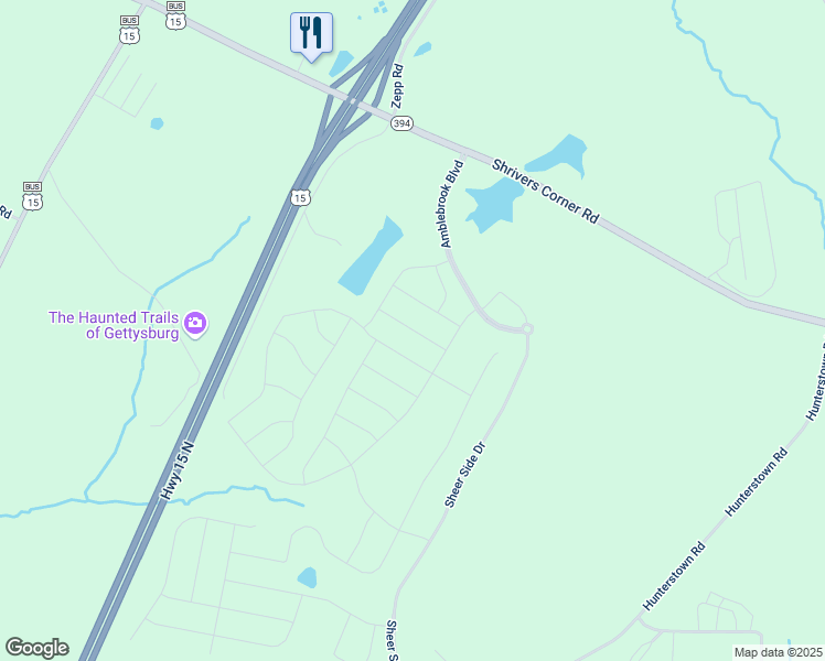map of restaurants, bars, coffee shops, grocery stores, and more near 69 Tulip Tree Way in Gettysburg
