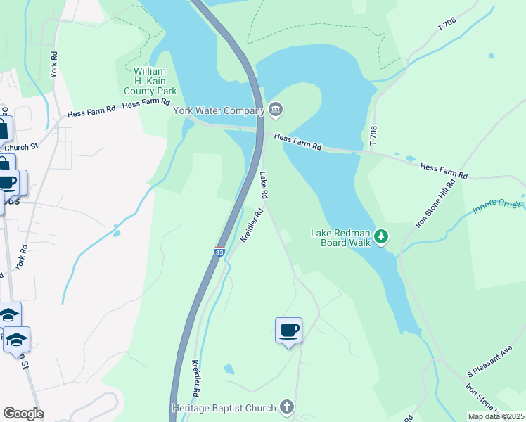 map of restaurants, bars, coffee shops, grocery stores, and more near 5982 Lake Road in York
