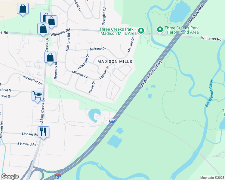 map of restaurants, bars, coffee shops, grocery stores, and more near 4273 Code Place in Columbus