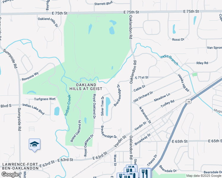 map of restaurants, bars, coffee shops, grocery stores, and more near 6918 Copper Mountain Court in Indianapolis