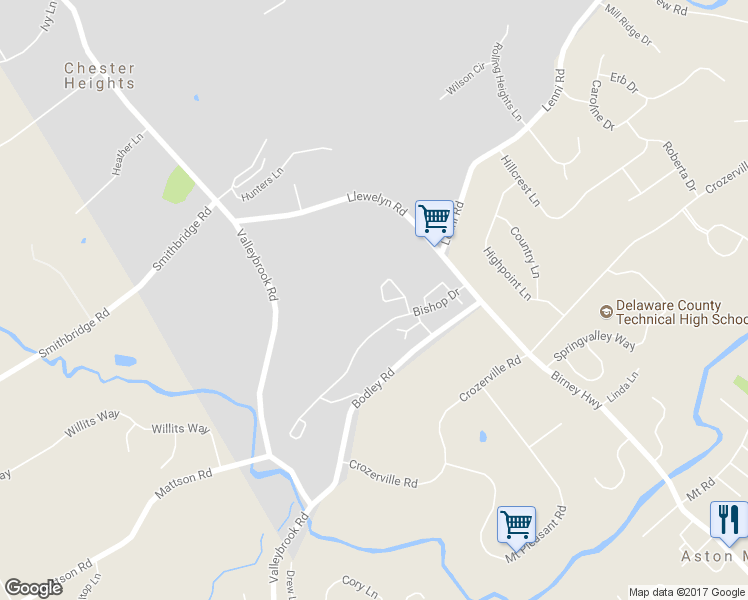 map of restaurants, bars, coffee shops, grocery stores, and more near 64 Bishop Drive in Aston
