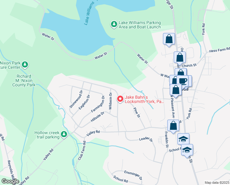 map of restaurants, bars, coffee shops, grocery stores, and more near 38 Woodland Drive in Jacobus