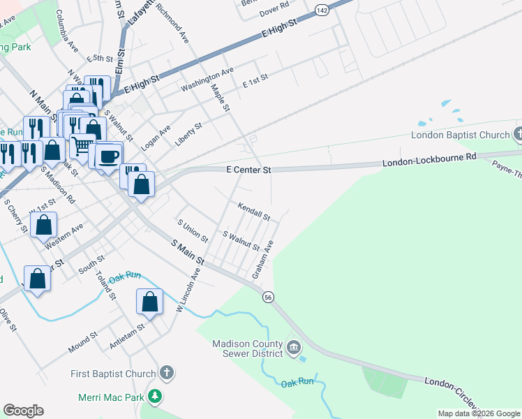 map of restaurants, bars, coffee shops, grocery stores, and more near 132 Terry Lee Court in London
