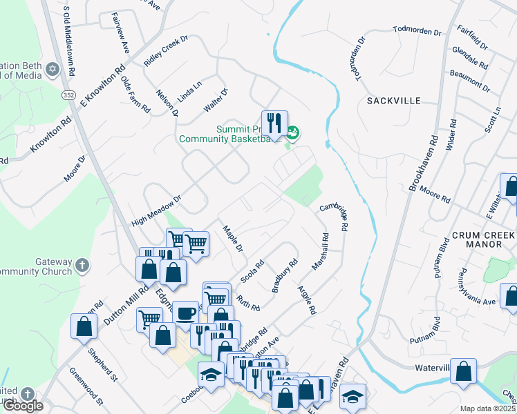 map of restaurants, bars, coffee shops, grocery stores, and more near 5200 Hilltop Drive in Brookhaven