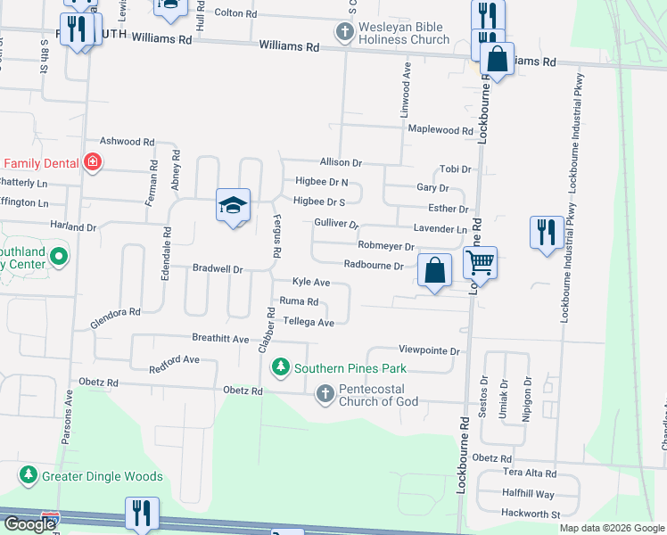 map of restaurants, bars, coffee shops, grocery stores, and more near 855 Robmeyer Drive in Columbus