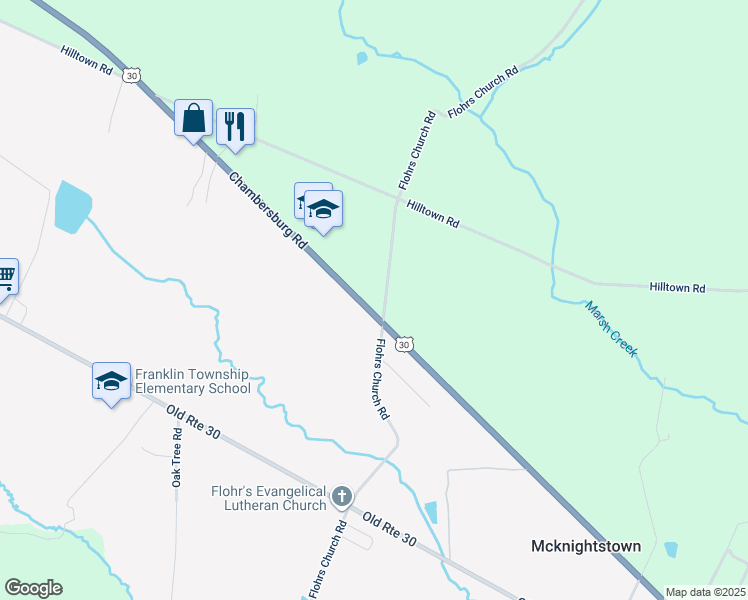 map of restaurants, bars, coffee shops, grocery stores, and more near 3325 Chambersburg Road in Biglerville