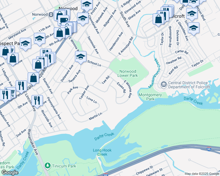 map of restaurants, bars, coffee shops, grocery stores, and more near 506 Devon Road in Norwood