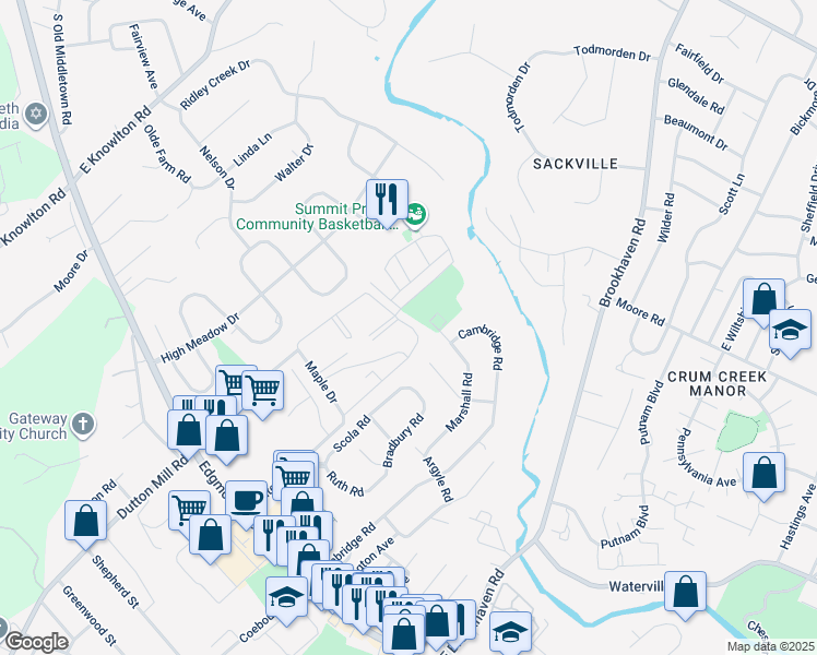 map of restaurants, bars, coffee shops, grocery stores, and more near 5200 Hilltop Drive in Brookhaven