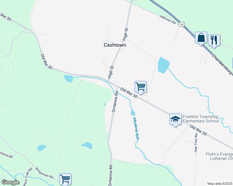 map of restaurants, bars, coffee shops, grocery stores, and more near 183 Orrtanna Road in Orrtanna