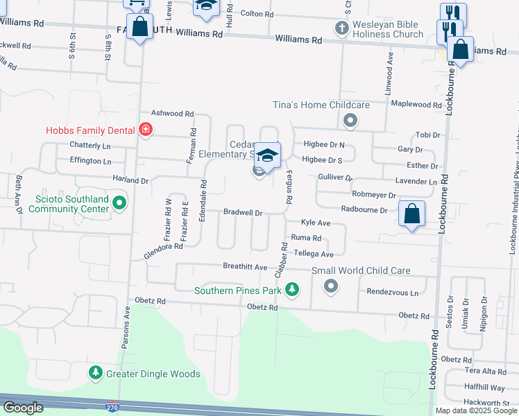 map of restaurants, bars, coffee shops, grocery stores, and more near 790 Bradwell Drive in Columbus