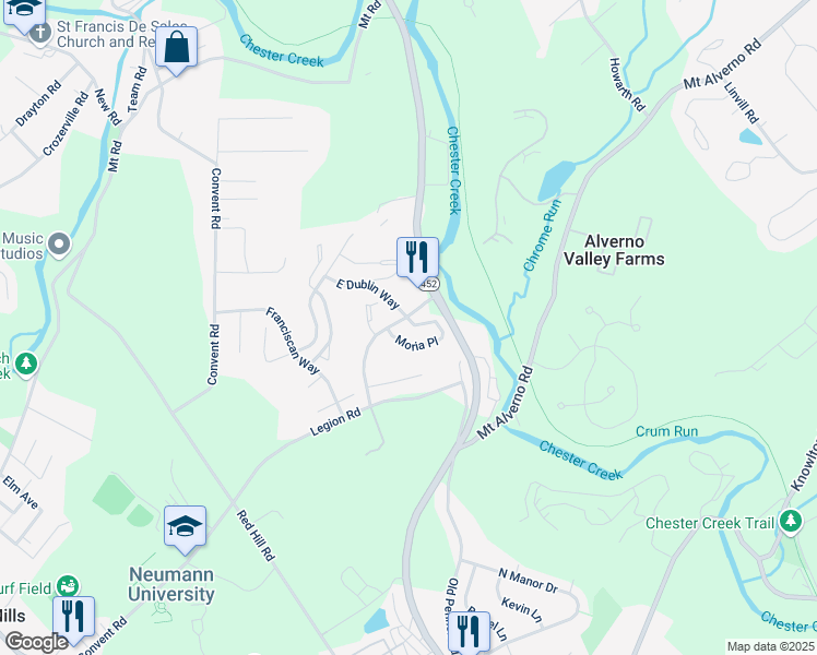 map of restaurants, bars, coffee shops, grocery stores, and more near 245 Moria Place in Aston
