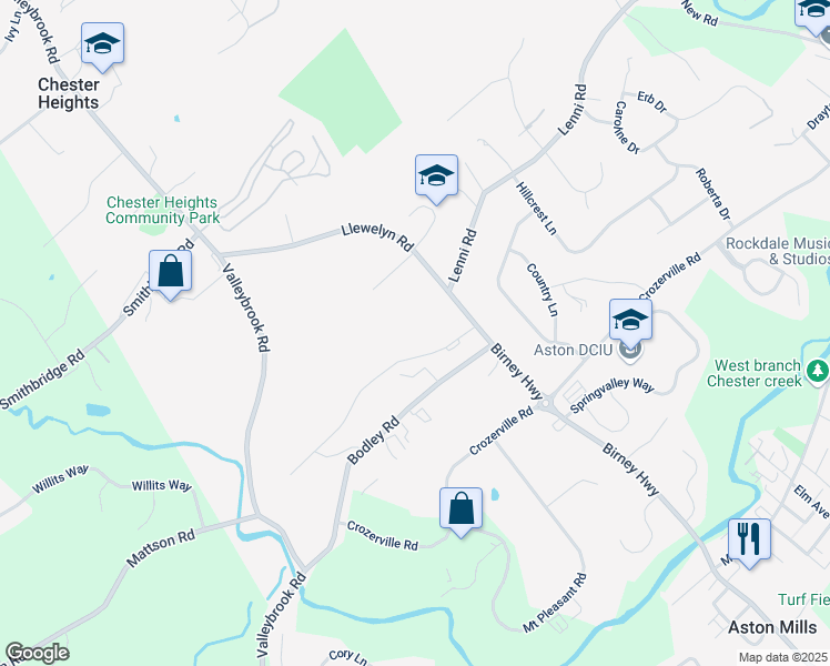 map of restaurants, bars, coffee shops, grocery stores, and more near 24 Bishop Drive in Aston