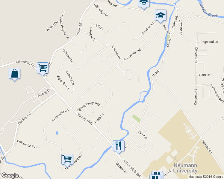 map of restaurants, bars, coffee shops, grocery stores, and more near 232 Spring Valley Way in Aston