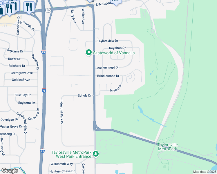 map of restaurants, bars, coffee shops, grocery stores, and more near 680 Golf View Court in Vandalia
