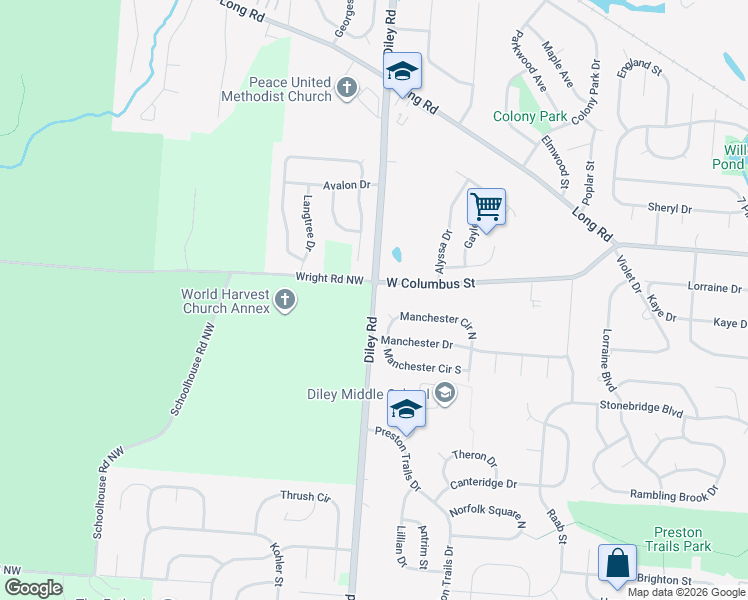 map of restaurants, bars, coffee shops, grocery stores, and more near 90 Diley Road in Pickerington