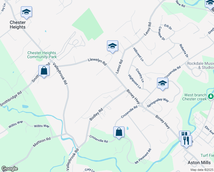 map of restaurants, bars, coffee shops, grocery stores, and more near 31 Bishop Drive in Aston