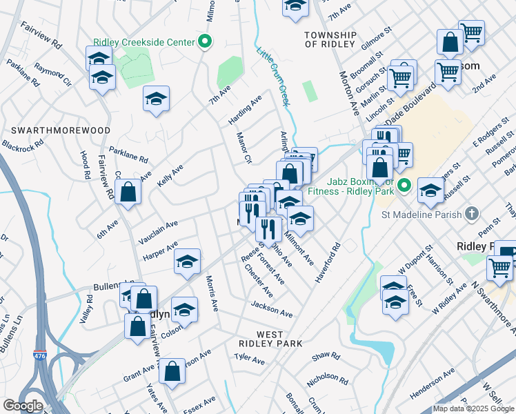 map of restaurants, bars, coffee shops, grocery stores, and more near 405 Milmont Avenue in Folsom