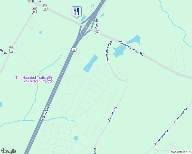 map of restaurants, bars, coffee shops, grocery stores, and more near 69 Tulip Tree Way in Gettysburg