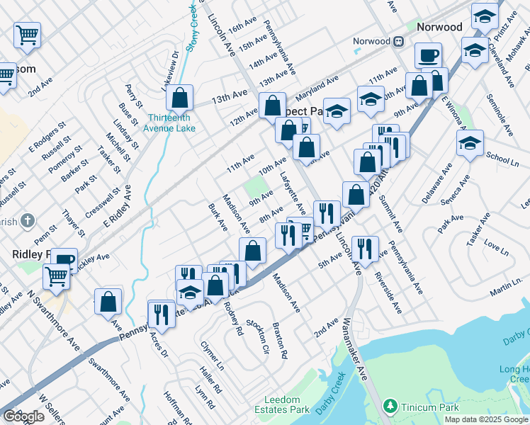 map of restaurants, bars, coffee shops, grocery stores, and more near 905 8th Avenue in Prospect Park