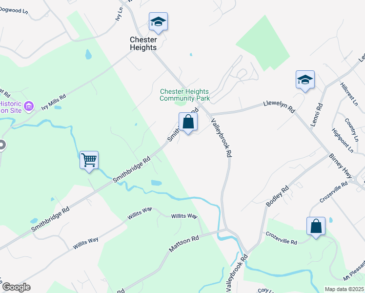 map of restaurants, bars, coffee shops, grocery stores, and more near 18 Smithbridge Road in Glen Mills