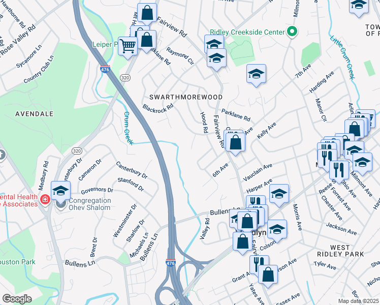 map of restaurants, bars, coffee shops, grocery stores, and more near 701 Swarthmorewood Lane in Swarthmore