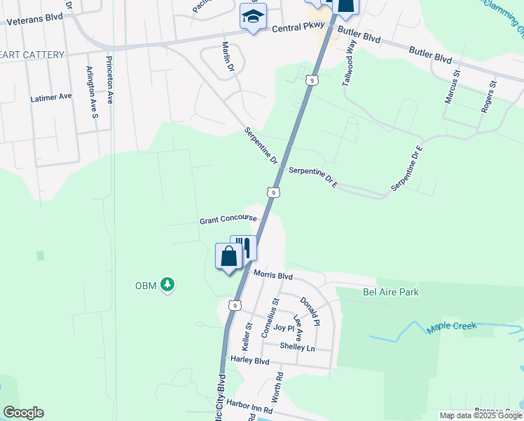 map of restaurants, bars, coffee shops, grocery stores, and more near 912 Atlantic City Boulevard in Berkeley Township