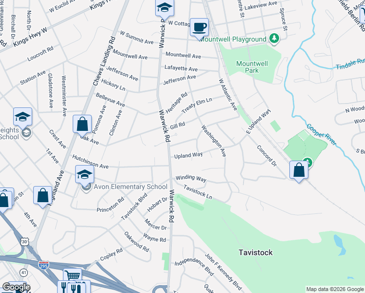 map of restaurants, bars, coffee shops, grocery stores, and more near 110 Glenwood Road in Haddonfield