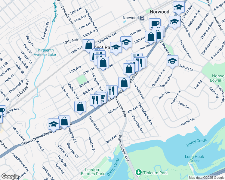 map of restaurants, bars, coffee shops, grocery stores, and more near 701 Lincoln Avenue in Prospect Park