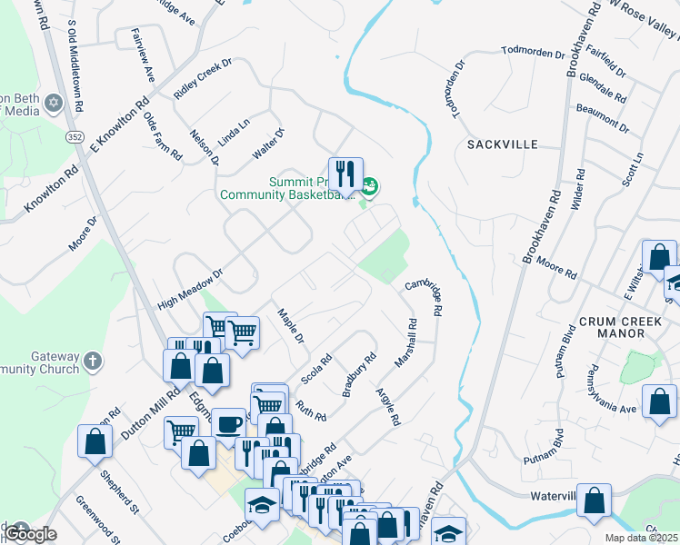 map of restaurants, bars, coffee shops, grocery stores, and more near 5200 Hilltop Drive in Brookhaven