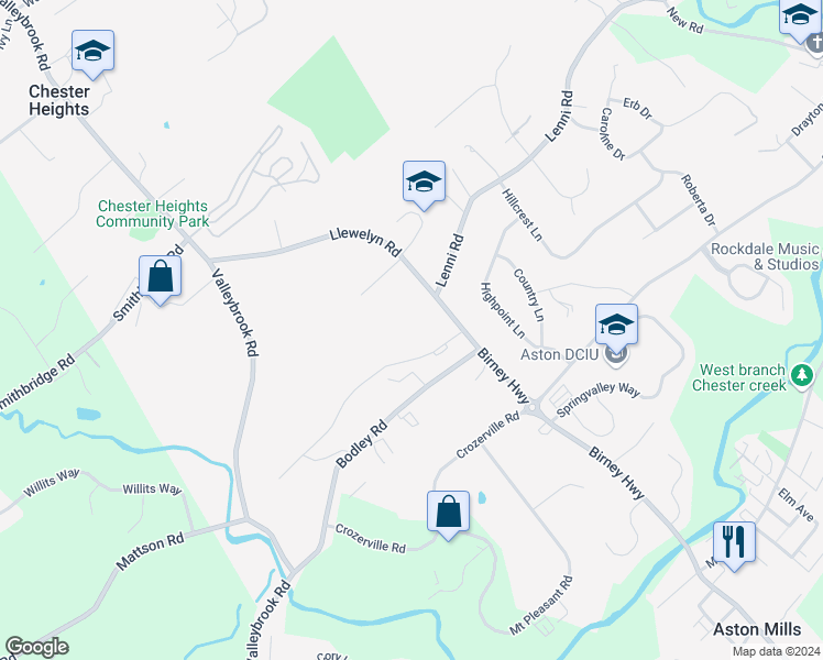 map of restaurants, bars, coffee shops, grocery stores, and more near 24 Bishop Drive in Aston