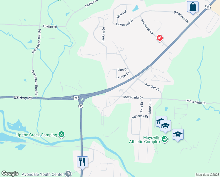 map of restaurants, bars, coffee shops, grocery stores, and more near Maysville Pike in South Zanesville