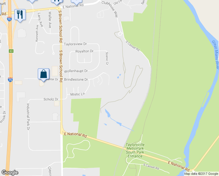 map of restaurants, bars, coffee shops, grocery stores, and more near 1281 Brindlestone Dr in Vandalia