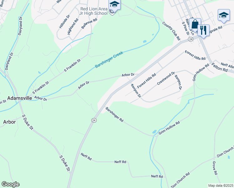 map of restaurants, bars, coffee shops, grocery stores, and more near 312 Winterstown Road in Red Lion