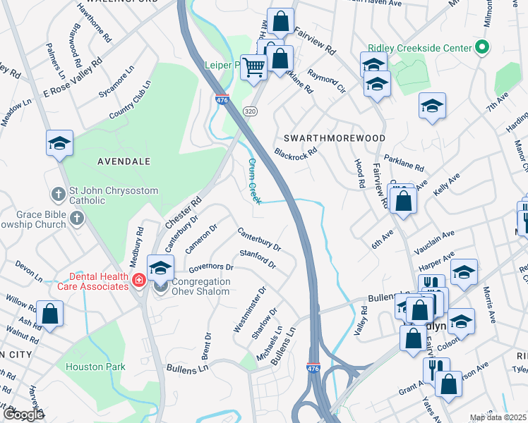 map of restaurants, bars, coffee shops, grocery stores, and more near 800 Avondale Road in Nether Providence Township