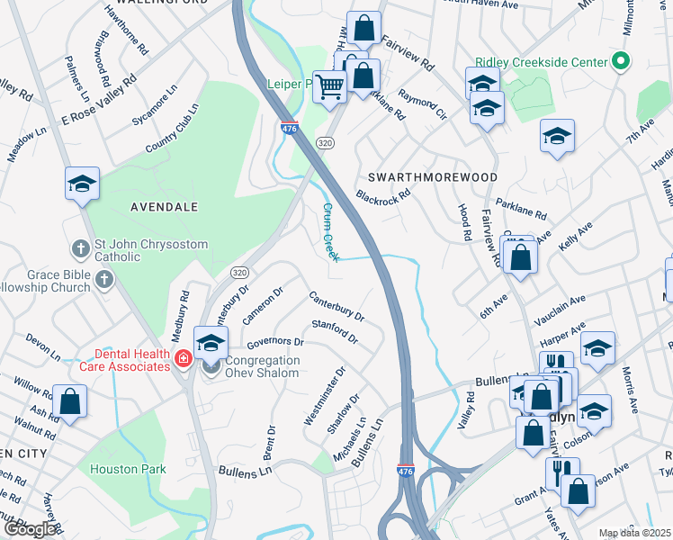 map of restaurants, bars, coffee shops, grocery stores, and more near 800 Avondale Road in Nether Providence Township