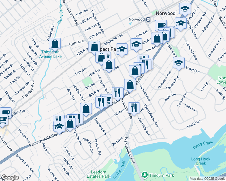 map of restaurants, bars, coffee shops, grocery stores, and more near 700 Lincoln Avenue in Prospect Park
