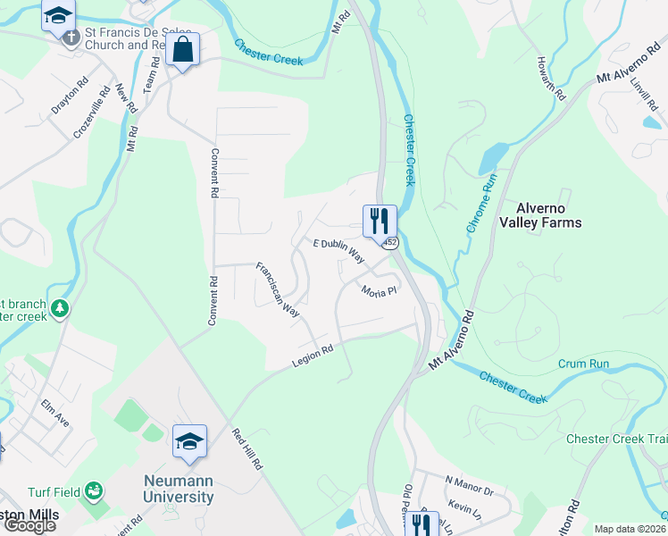 map of restaurants, bars, coffee shops, grocery stores, and more near 265 Miley Road in Aston