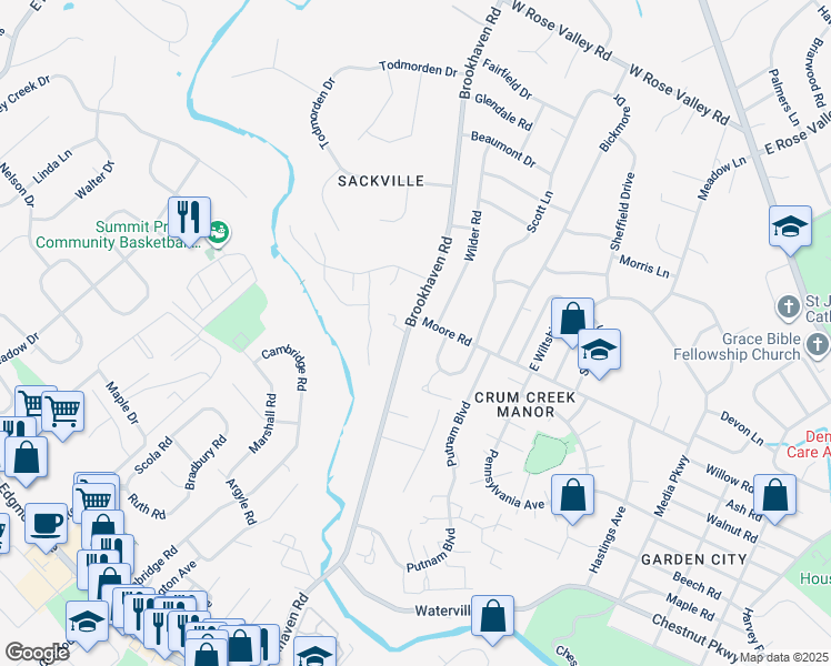 map of restaurants, bars, coffee shops, grocery stores, and more near 702 Brookhaven Road in Delaware County